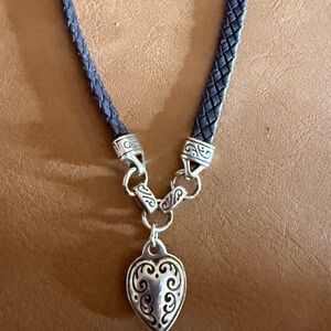 Brighton Silver Heart Pendant on Black Braided Necklace